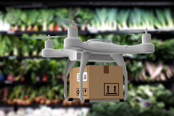 istock Delivery drone carrying groceries 1219893228