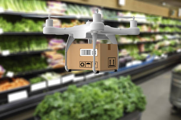 istock Delivery drone carrying groceries 1219893314