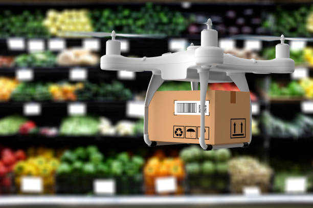 istock Delivery drone carrying groceries 1219893376