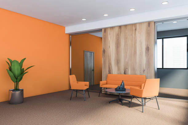 istock Grey and white orange waiting room corner 1219893419