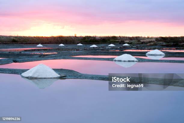 Sunset On Salt Marshes Guerande Brittany Stock Photo - Download Image Now - Salt Basin, Guerande, Loire-Atlantique
