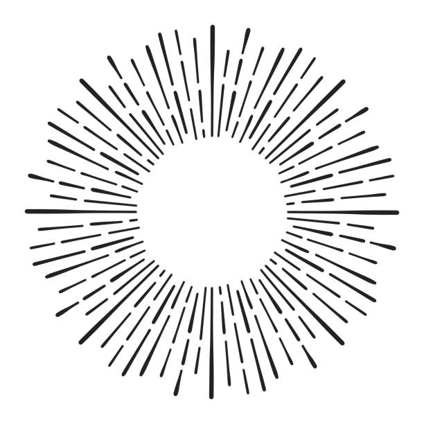 istock Sunburst doodle line art. Hand drawn sun burst, round banner with circle explosion. Retro sketch radial rays, black frame isolated on white background. Handmade design element 1219894315