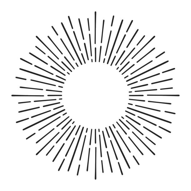 istock Sunburst doodle line art. Hand drawn sun burst, round banner with circle explosion. Retro sketch radial rays, black frame isolated on white background. Handmade design element 1219894332