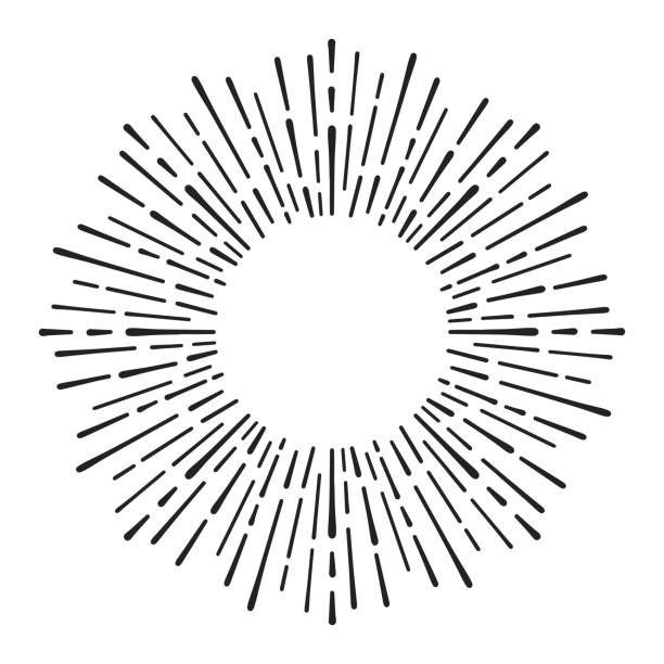 istock Sunburst doodle line art. Hand drawn sun burst, round banner with circle explosion. Retro sketch radial rays, black frame isolated on white background. Handmade design element 1219894365