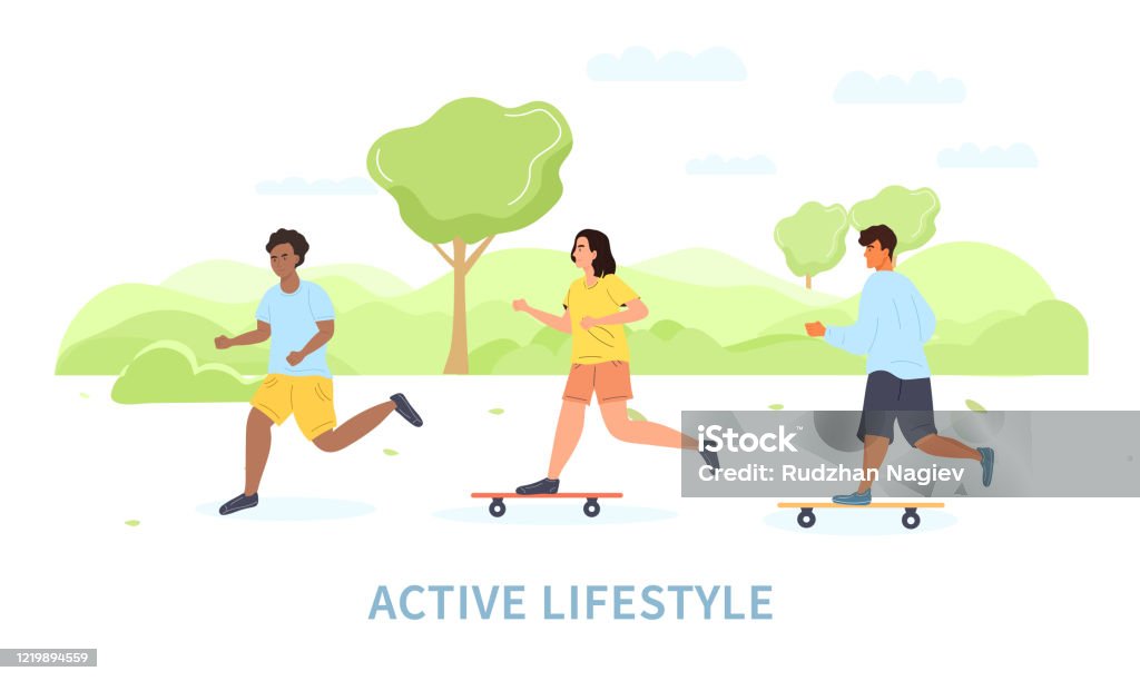 Group of young people leading an active lifestyle - Royalty-free Adulto arte vetorial
