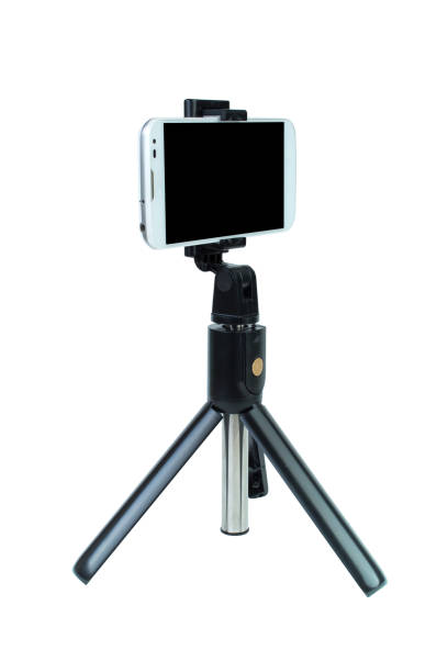 Smart Phone with a tripod on isolated white background. stock photo