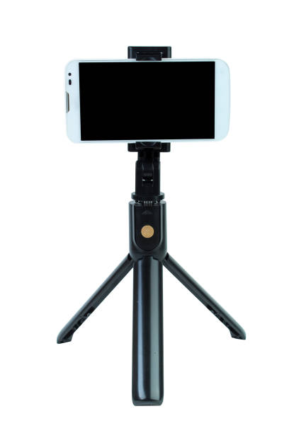 istock Smart Phone with a tripod on isolated white background. 1219896308