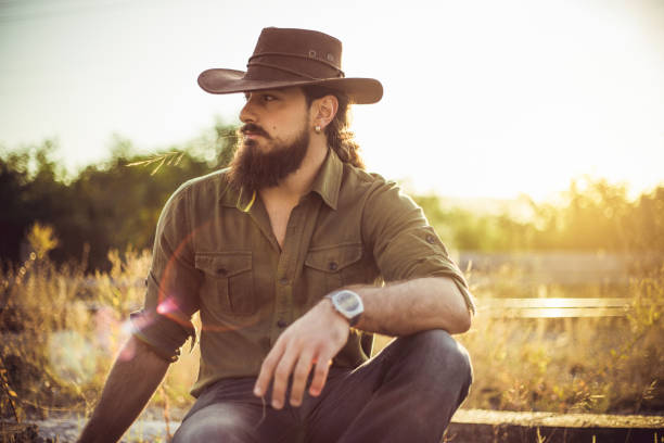 Wild west before dawn. The cowboy is getting ready for morning activities, sunrise