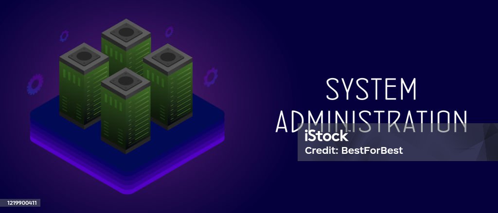 System Administration Stack System Administrators Or It Sysadmin Horizontal Banner With Server ...