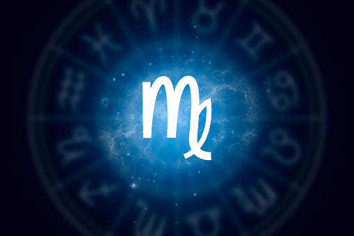 Zodiac sign Virgo on a background of the starry sky. Illustration for horoscope.