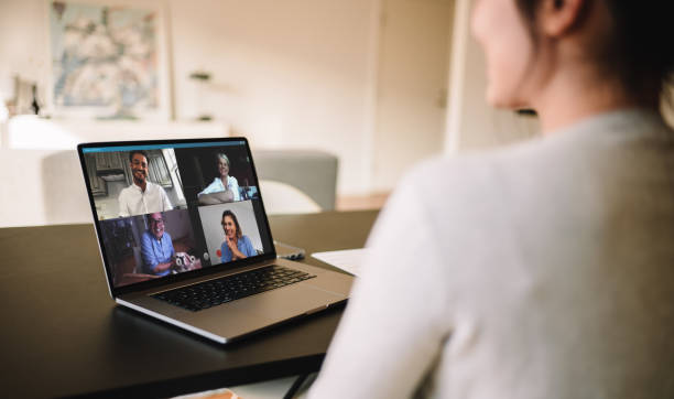 istock Family meeting online over a video call 1219901155