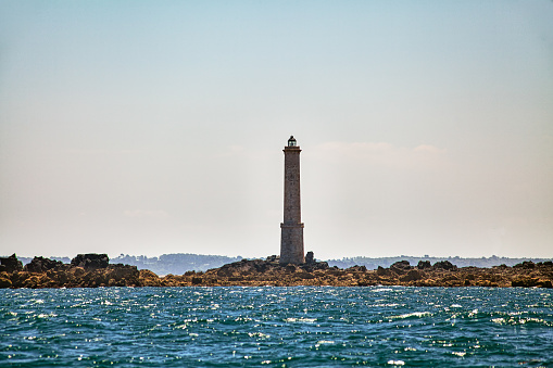 The Héaux de Bréhat lighthouse, view from the sea. France. Brittany.