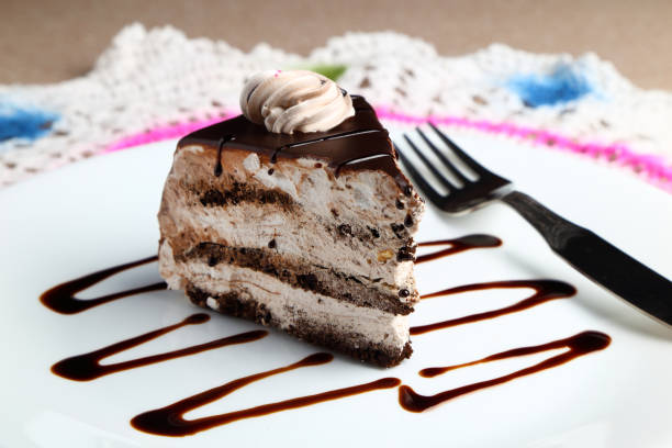 istock Chocolate cake or pastry in a white ceramic plate 1219902231