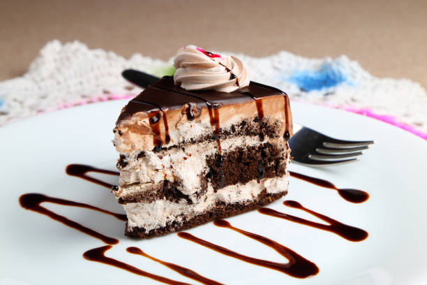 istock Chocolate cake or pastry in a white ceramic plate 1219903155