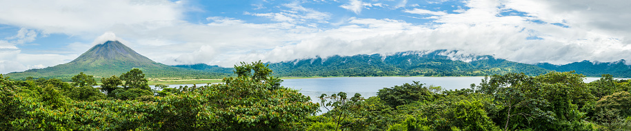 Panoramic view of Volcano Arenal and Lake Arenal in the National Park Arenal, Costa Rica