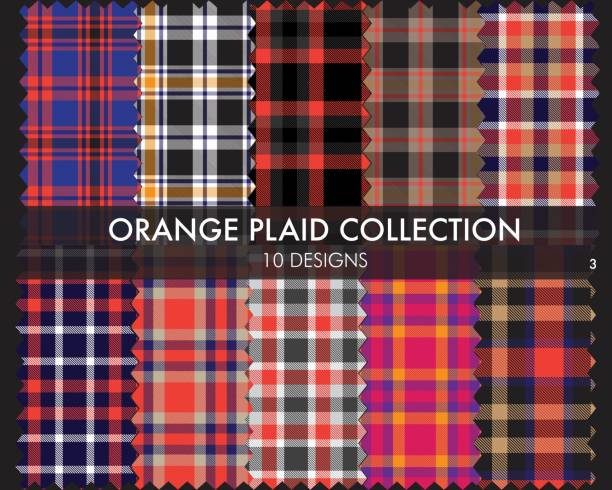 illustrazioni stock, clip art, cartoni animati e icone di tendenza di orange plaid tartan seamless pattern collection - spring decoration orange series