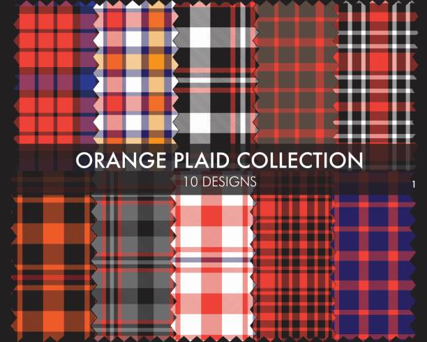 illustrazioni stock, clip art, cartoni animati e icone di tendenza di orange plaid tartan seamless pattern collection - spring decoration orange series