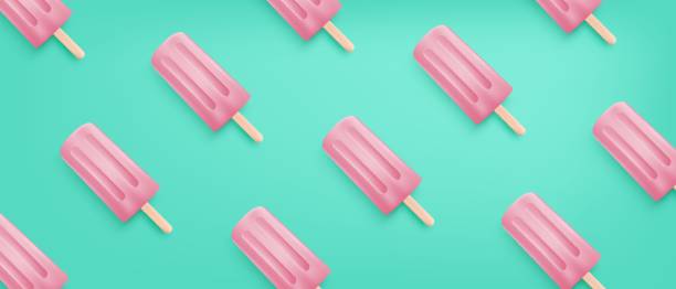 istock Realistic pink ice cream pattern on green background. Summer season banner or background for shopping promotion advertisement. 1219908126