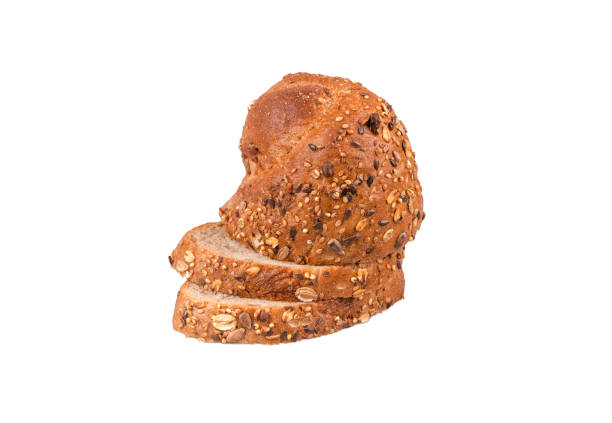 istock Slices dark bread with whole grains isolated on white background 1219909839