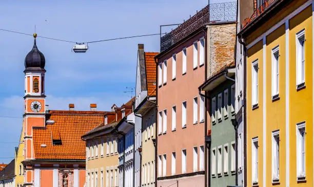 historic gothic facades at the famous old town of Landshut