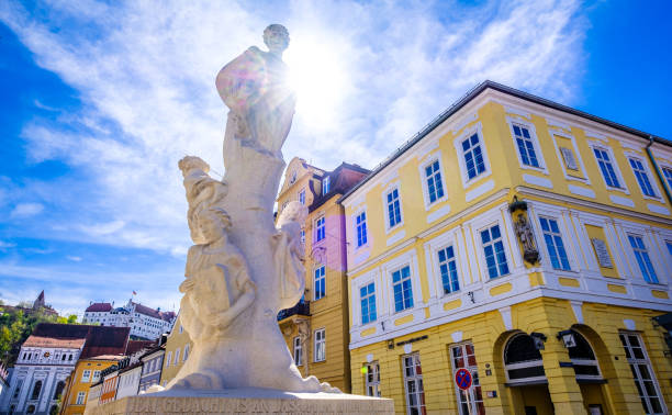 historic gothic facades at the famous old town of Landshut