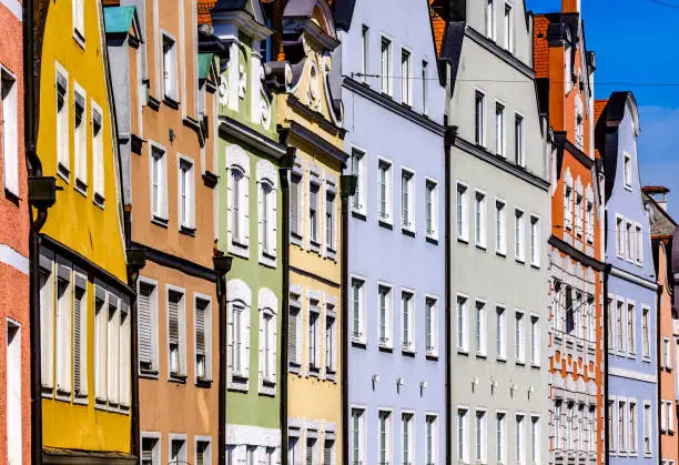 historic gothic facades at the famous old town of Landshut