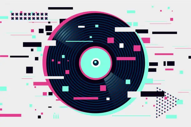 Vector illustration of Glitch style vinyl record.