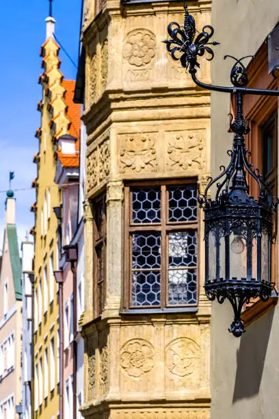 historic gothic facades at the famous old town of Landshut