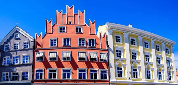 historic gothic facades at the famous old town of Landshut