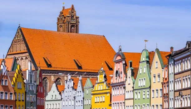 historic gothic facades at the famous old town of Landshut