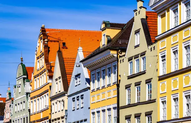 historic gothic facades at the famous old town of Landshut