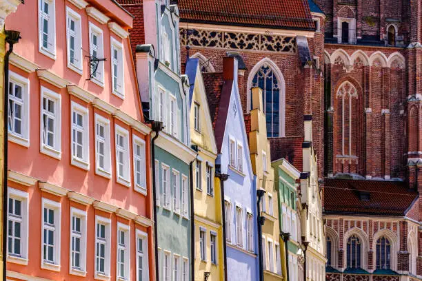 historic gothic facades at the famous old town of Landshut