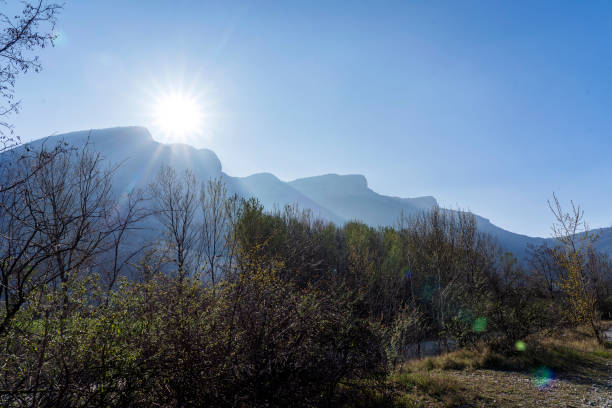 French alps mountain view sunshine and blue sky