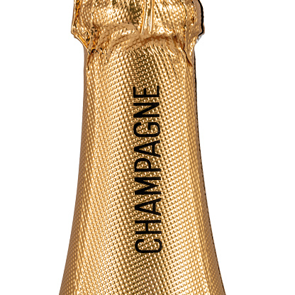 Sealed with gold foil bottle of Champagne