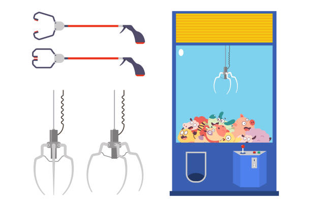 illustrations, cliparts, dessins animés et icônes de ensemble de dessin animé de vecteur de machine de grabber. - griffes ou pinces