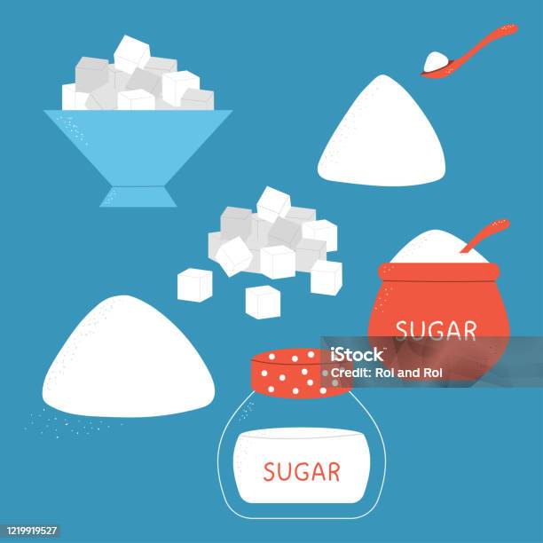 Sugar Vector Cartoon Set - Arte vetorial de stock e mais imagens de Açúcar - Açúcar, Açúcar em Pó, Ilustração