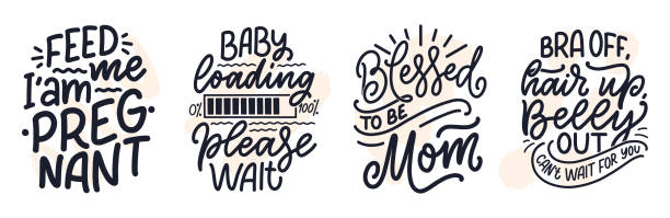 Set with hand drawn lettering pregnancy quotes. Maternity slogans inscription. Motherhood poster, banner, t shirt typography design. Isolated vector illustration Set with hand drawn lettering pregnancy quotes. Maternity slogans inscription. Motherhood poster, banner, t shirt typography design. Vector illustration mother drawings stock illustrations