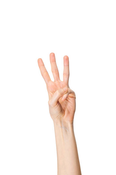 istock Woman hand showing three fingers on white background 1219925820