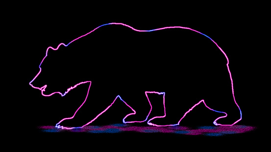 The beautiful outline of bear, with neon lighting. animal outline with neon light effect isolated on black background.