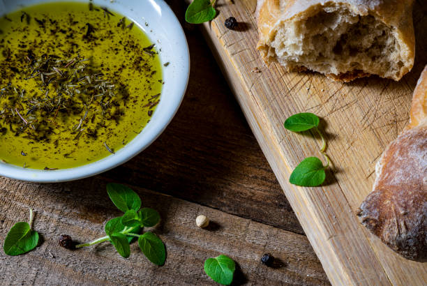 Dipping olive oil and fresh baguette.