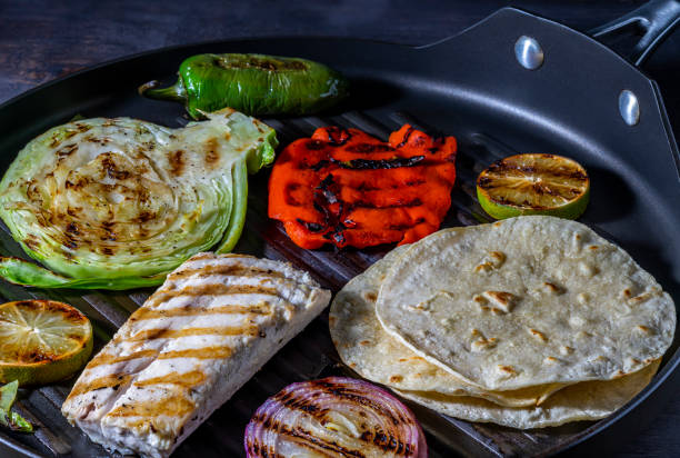 Grilled fish tacos ingredients.
