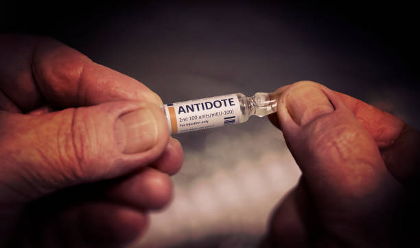 KYIV, UKRAINE-DECEMBER, 2019: Injection of Antidote Medical Ampoule. stock photo