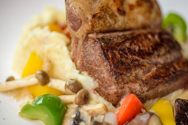 istock Grilled lamb chop with mash potato 1219930634