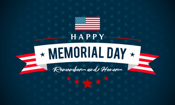 illustrations, cliparts, dessins animés et icônes de usa memorial day - rappelez-vous et honorez l’illustration vectorielle de carte de vœux. texte sur le fond bleu de modèle d’étoile - backgrounds us memorial day patriotism american flag