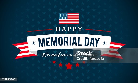 istock USA Memorial Day - Remember and honor greeting card vector illustration. Text on blue star pattern background 1219932621
