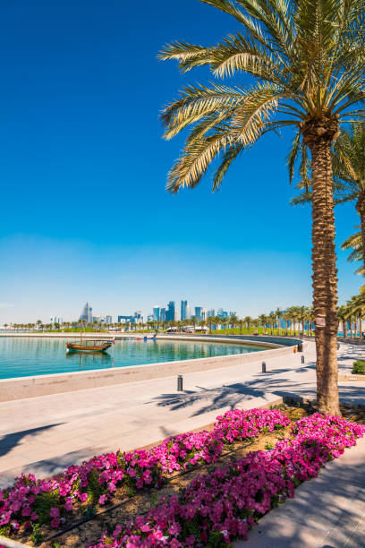 Doha, Qatar - view to modern skyline with skyscrapers stock photo