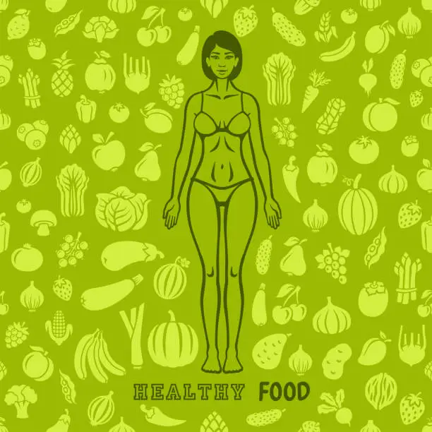 Vector illustration of Healthy Food. Fruits and Vegetables. Seamless Pattern
