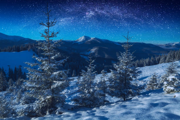 istock Fantastic milky way in a starry sky above the mountains in a moonlight 1219937329