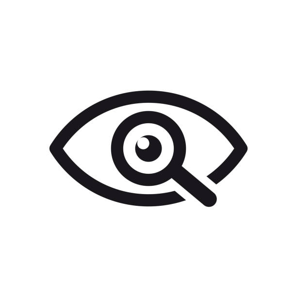 illustrations, cliparts, dessins animés et icônes de magnification avec l’icône de contour d’oeil. trouver l’icône, enquêter sur le symbole concept. oeil avec la loupe. apparence, aspect, look, vue, icône de vision créative pour le web et le mobile - vecteur de stock - monocle