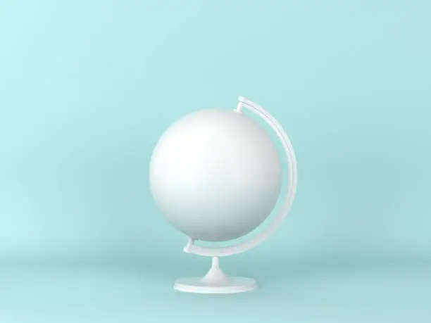 White globus on light blue background. Minimal scene. 3d illustration